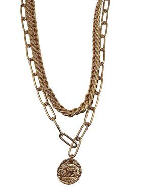 Ettika 18k‎ Gold Plated Necklace Gold Tone Coin Horse Pendant Paperclip Chain